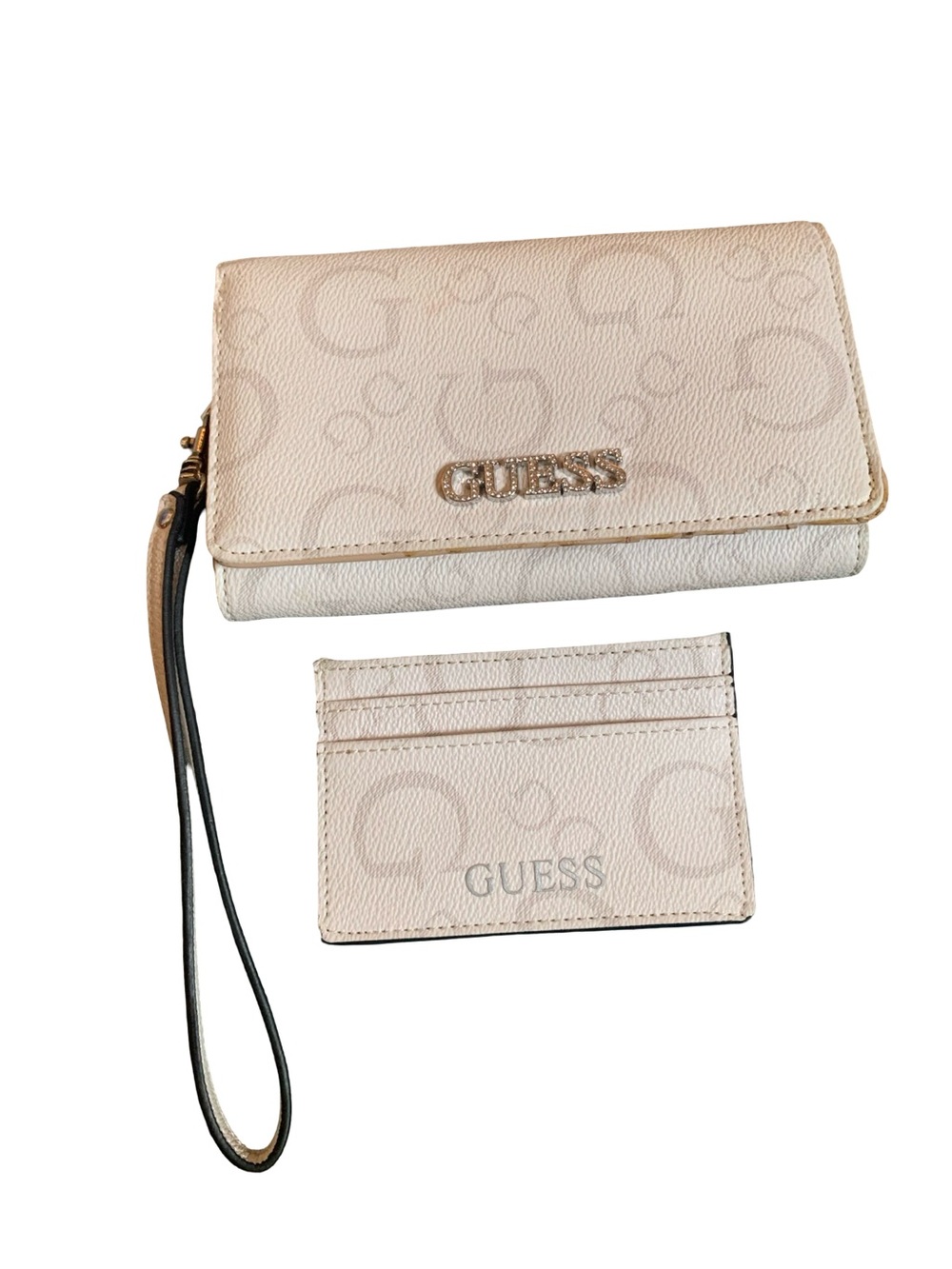 GUESS‎ Logo Wristlet Wallet White And Grey Monogram With Card Holder 6.5”